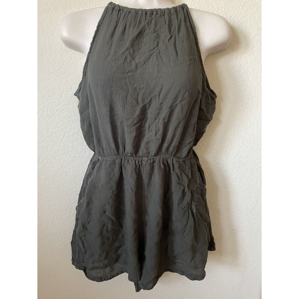 H&M Olive Green Square Neck Halter Sleeveless Open Back Women's Romper Size 6